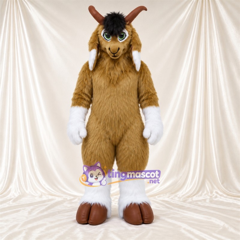 Costume de mascotte Chèvre – marron – Mains (blanc); Pieds Costume de mascotte Chèvre – marron – Mains (blanc); Pieds