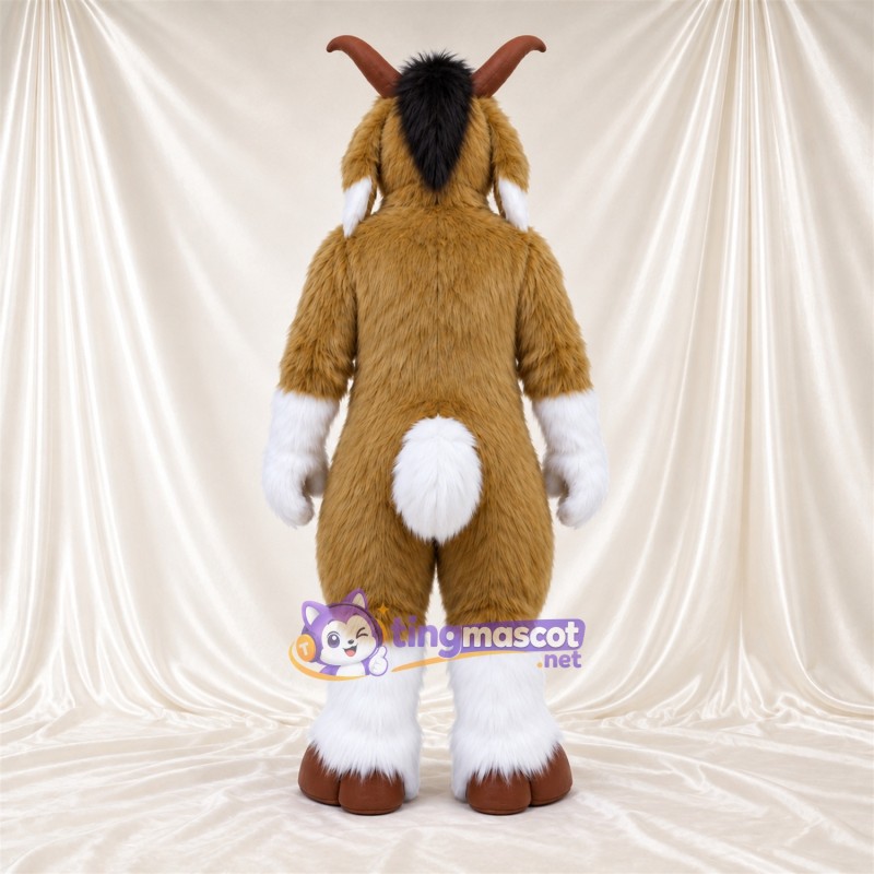Costume de mascotte Chèvre – marron – Mains (blanc); Pieds Costume de mascotte Chèvre – marron – Mains (blanc); Pieds