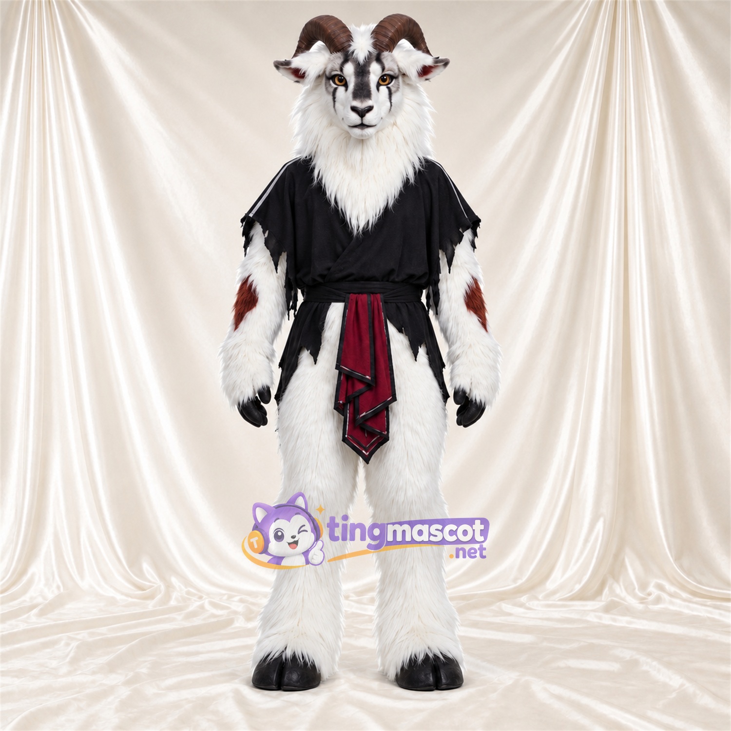 Costume de mascotte Chèvre – blanc – Tunique (noir) Costume de mascotte Chèvre – blanc – Tunique (noir)