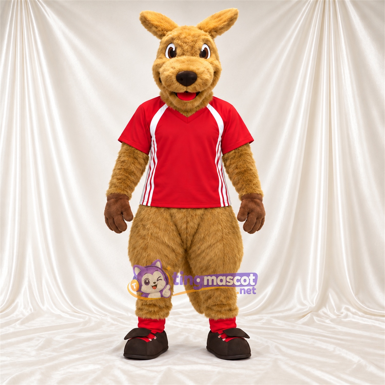 Brown Kangaroo Mascot Costume - Red Jersey Brown Kangaroo Mascot Costume - Red Jersey