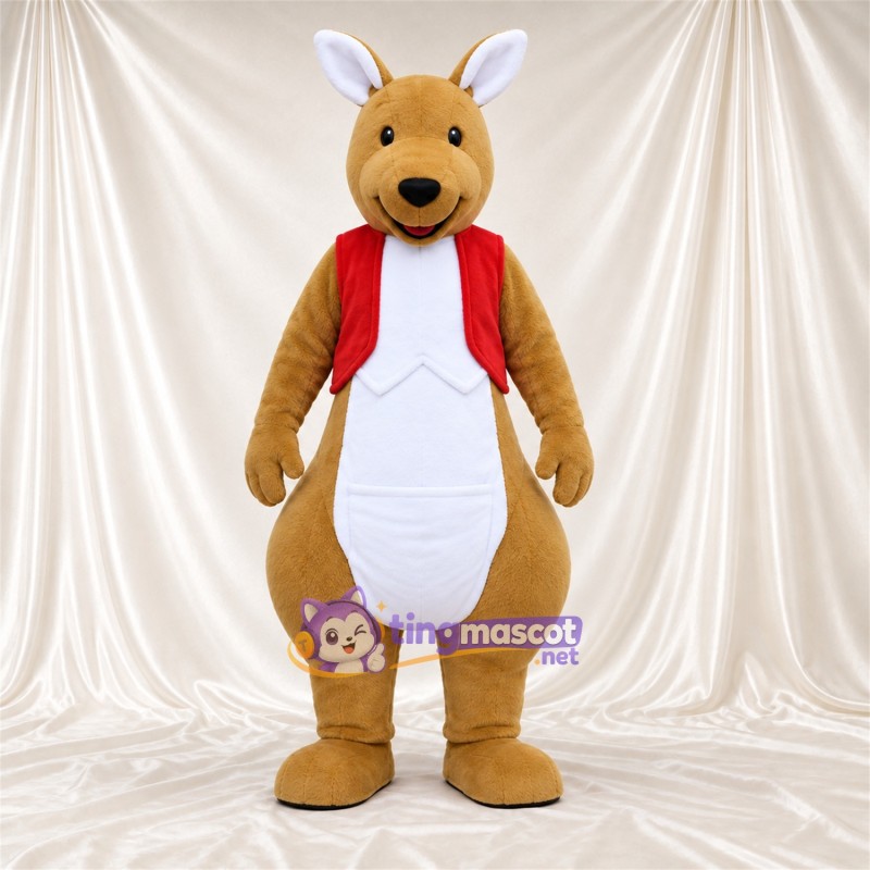 Costume de mascotte Kangourou – brun clair – Gilet (rouge) Costume de mascotte Kangourou – brun clair – Gilet (rouge)