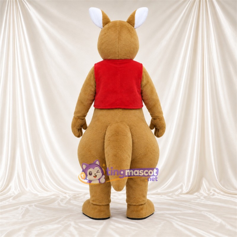 Costume de mascotte Kangourou – brun clair – Gilet (rouge) Costume de mascotte Kangourou – brun clair – Gilet (rouge)