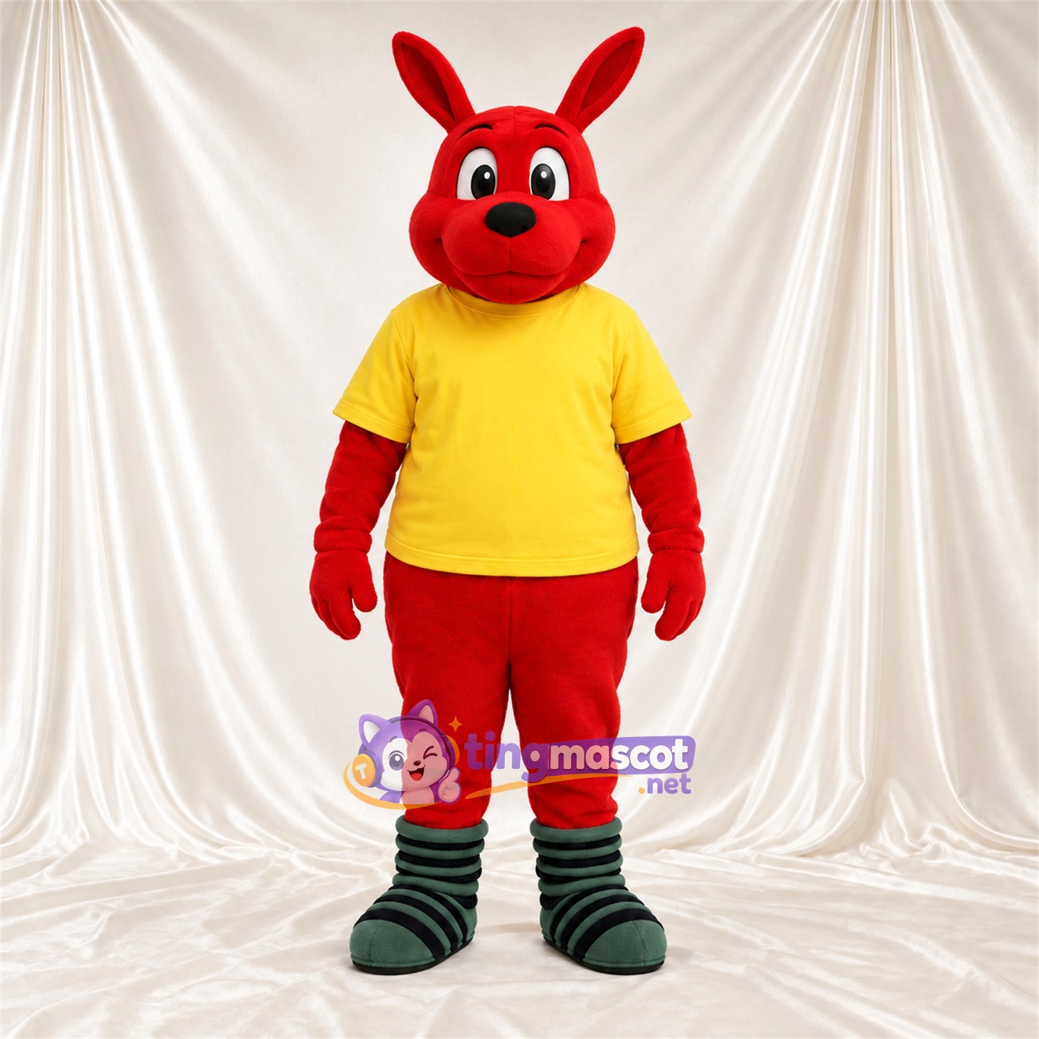 Maskottchenkostüm Hase – rot – T-Shirt (gelb) Maskottchenkostüm Hase – rot – T-Shirt (gelb)