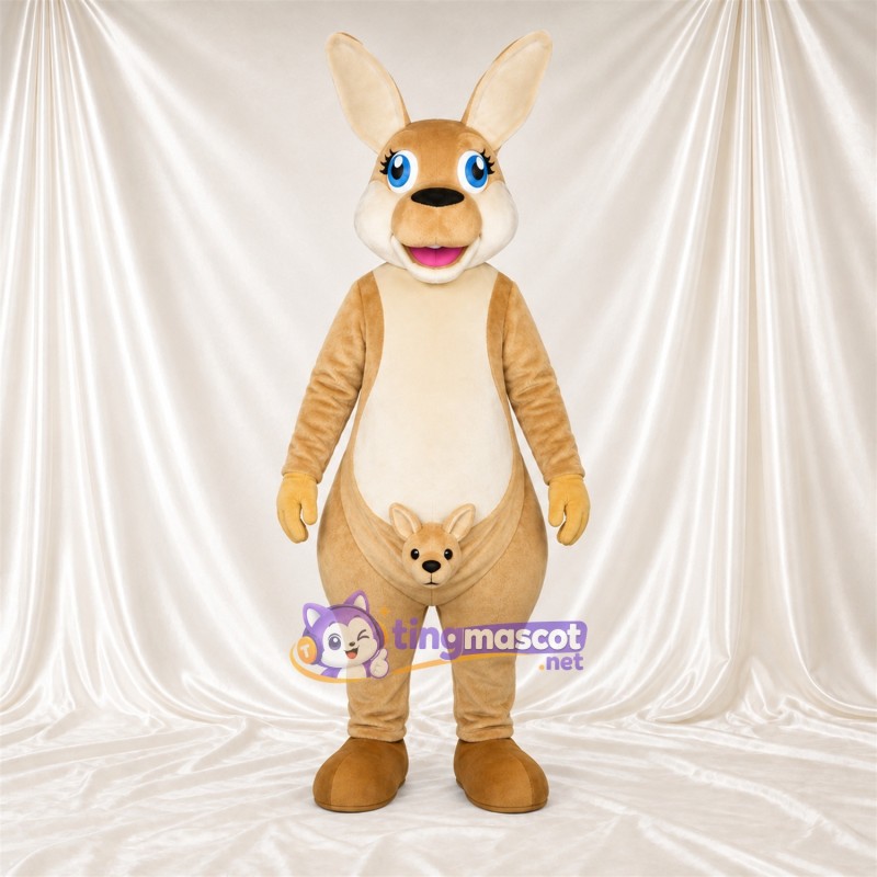 Costume de mascotte Kangourou – brun clair – Poche ventrale Costume de mascotte Kangourou – brun clair – Poche ventrale