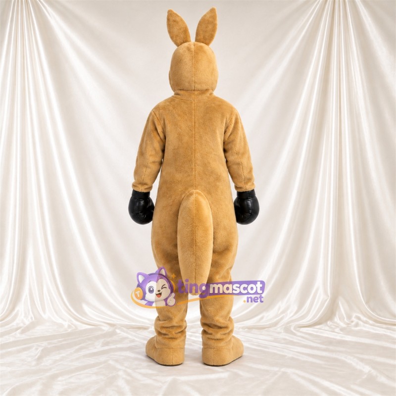 Costume de mascotte Kangourou – brun clair – Poche ventrale (blanc); Gants (noir) Costume de mascotte Kangourou – brun clair – Poche ventrale (blanc); Gants (noir)