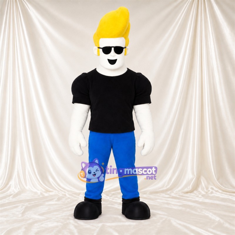 Maskottchenkostüm Comic-Mann – schwarz / blau – Hemd (schwarz); Hose (blau) Maskottchenkostüm Comic-Mann – schwarz / blau – Hemd (schwarz); Hose (blau)