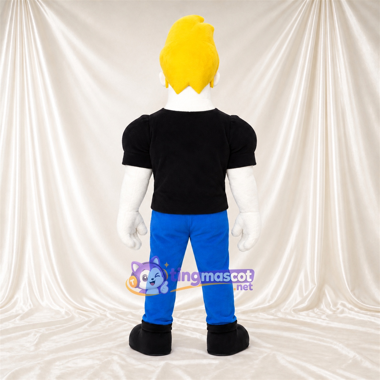 Maskottchenkostüm Comic-Mann – schwarz / blau – Hemd (schwarz); Hose (blau) Maskottchenkostüm Comic-Mann – schwarz / blau – Hemd (schwarz); Hose (blau)