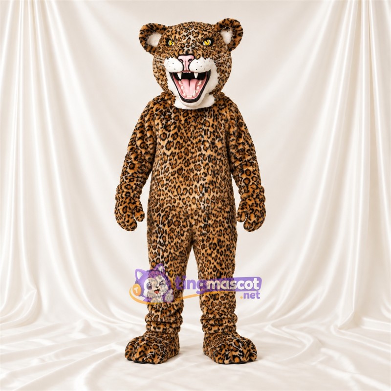 Costume de mascotte Léopard – jaune – Crocs pointus; Taches en rosettes Costume de mascotte Léopard – jaune – Crocs pointus; Taches en rosettes