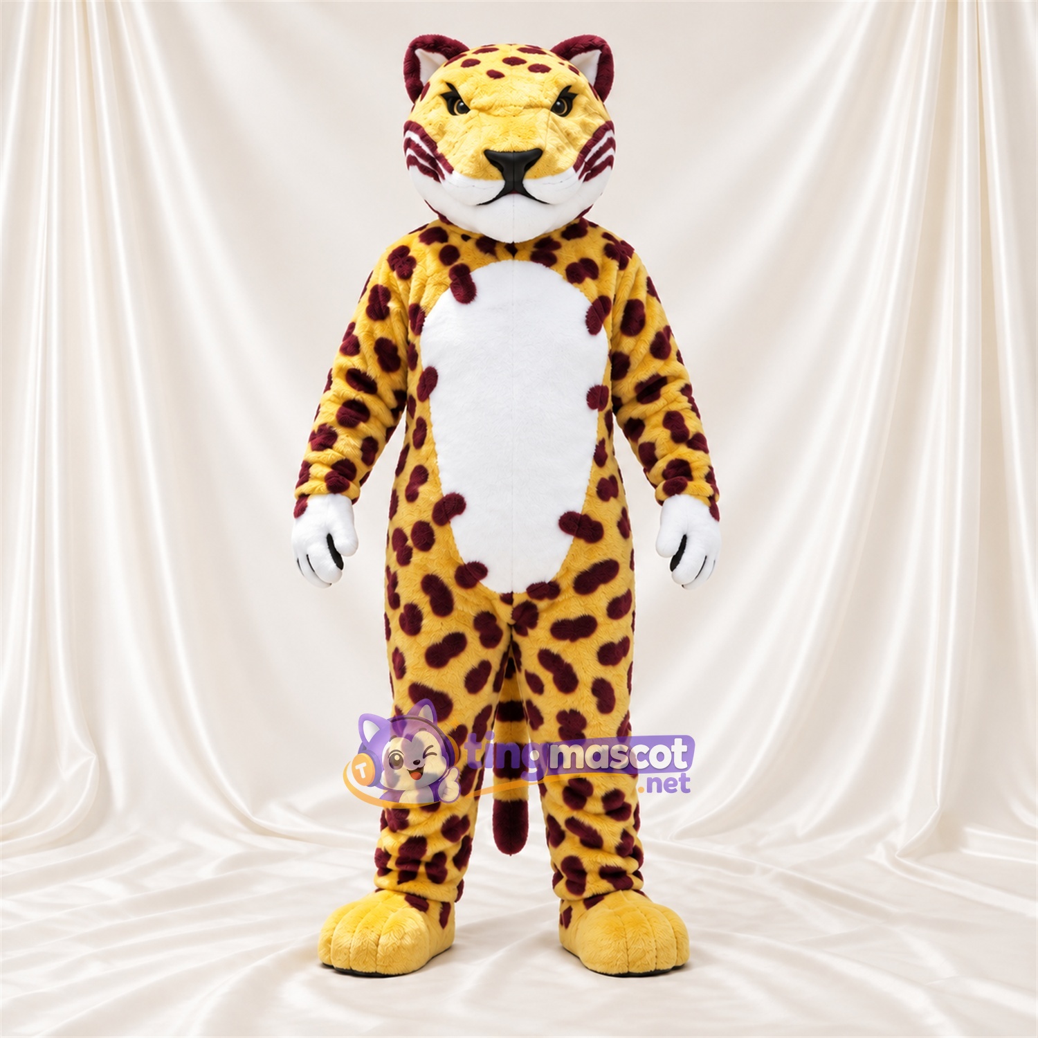 Costume de mascotte Léopard – jaune – Ventre (blanc) Costume de mascotte Léopard – jaune – Ventre (blanc)