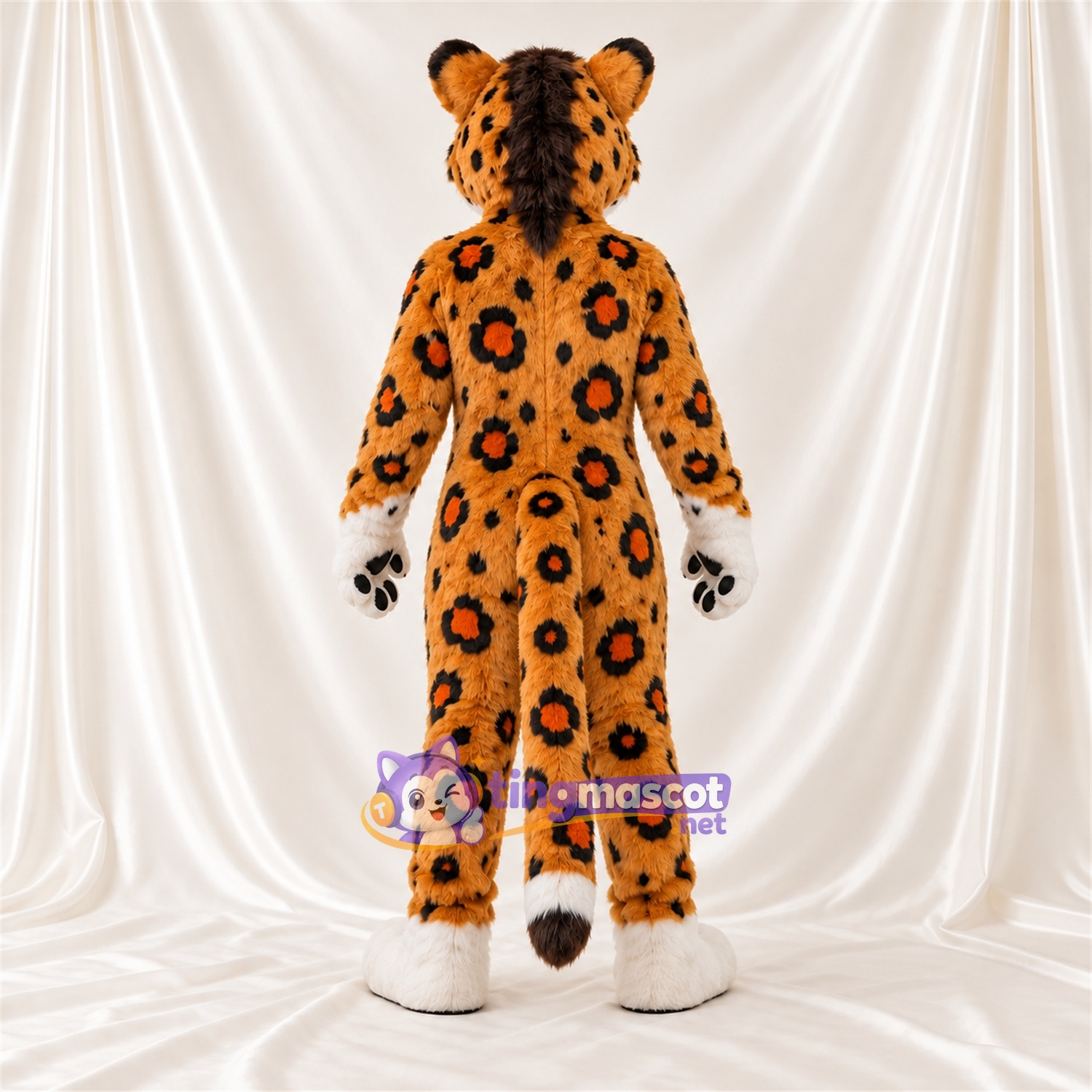 Costume de mascotte Léopard – orange – Ventre (blanc) Costume de mascotte Léopard – orange – Ventre (blanc)