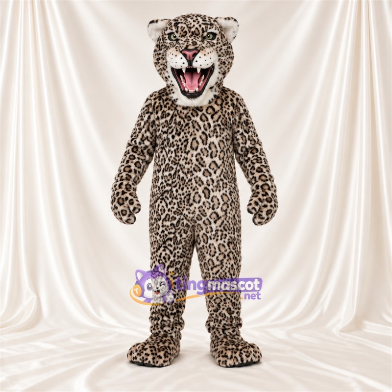Costume de mascotte Léopard – gris – Crocs pointus; Taches en rosettes Costume de mascotte Léopard – gris – Crocs pointus; Taches en rosettes