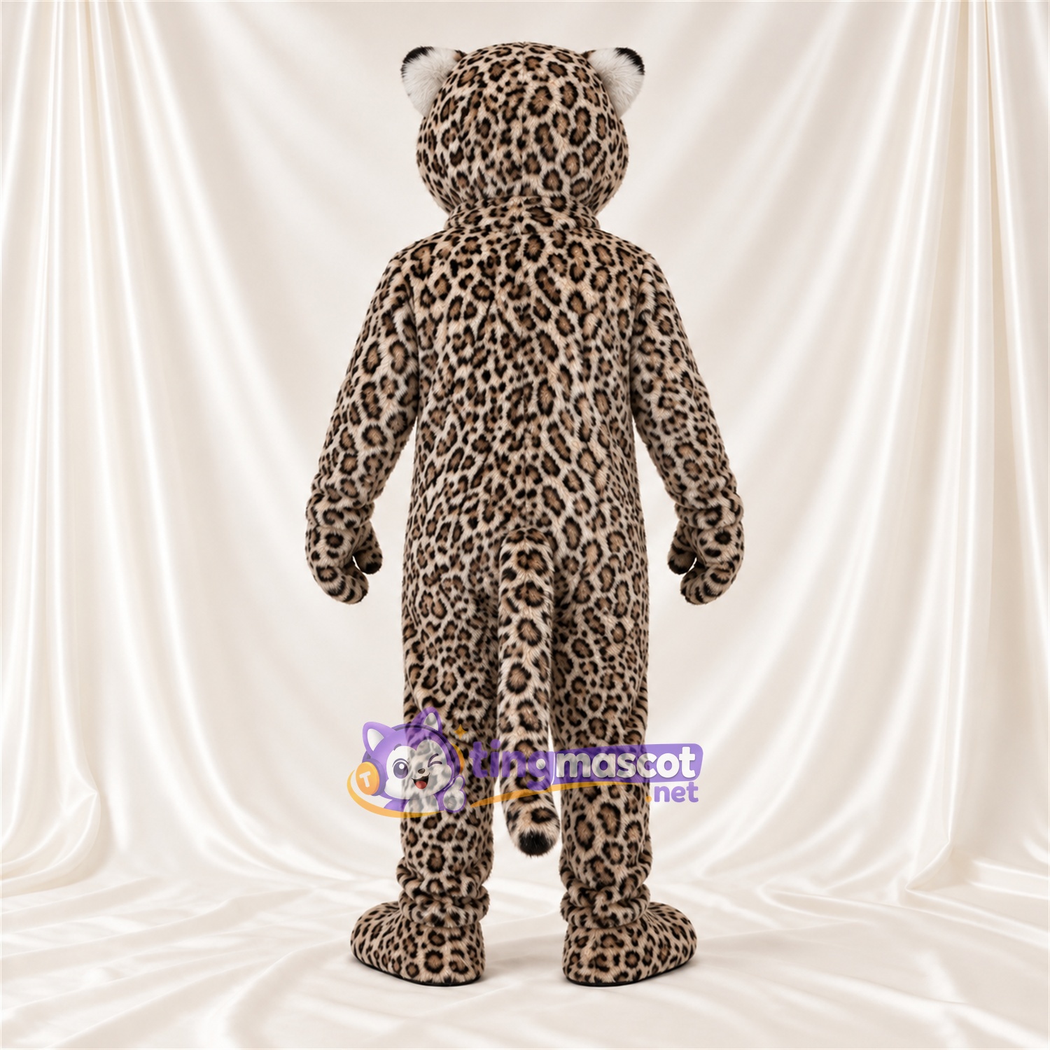 Costume de mascotte Léopard – gris – Crocs pointus; Taches en rosettes Costume de mascotte Léopard – gris – Crocs pointus; Taches en rosettes