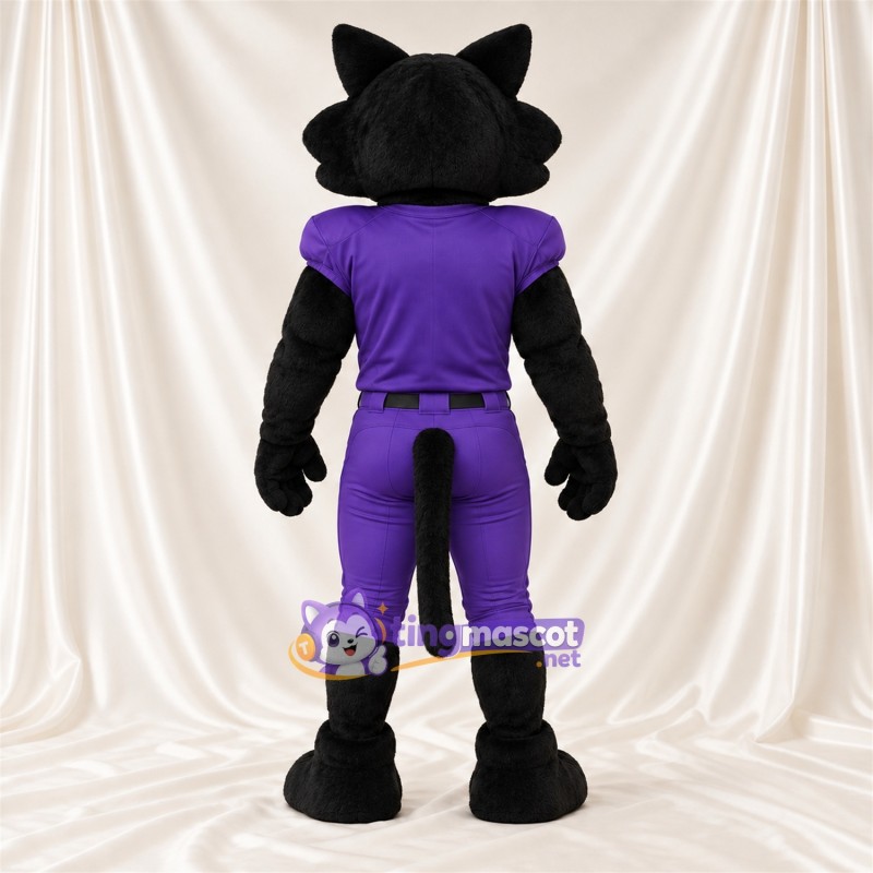 Black Wildcat Mascot Costume - Purple Outfit and Eye Mask Black Wildcat Mascot Costume - Purple Outfit and Eye Mask