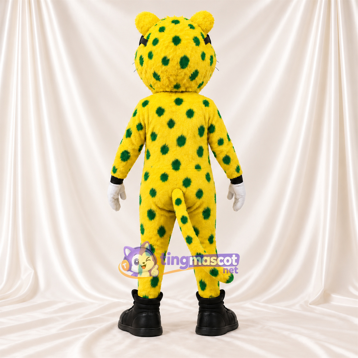 Maskottchenkostüm Gefleckte Katze – gelb – Flecken (grün); Sonnenbrille Maskottchenkostüm Gefleckte Katze – gelb – Flecken (grün); Sonnenbrille