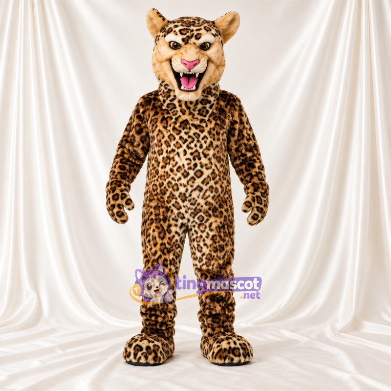 Maskottchenkostüm Leopard – gelb – Spitze Fangzähne; Rosettenflecken