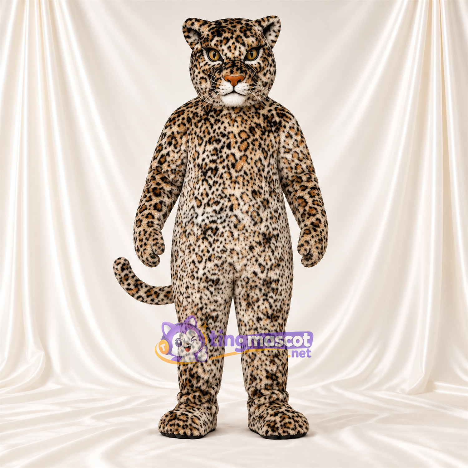 Costume de mascotte Léopard – brun clair – Longue queue; Taches en rosettes Costume de mascotte Léopard – brun clair – Longue queue; Taches en rosettes