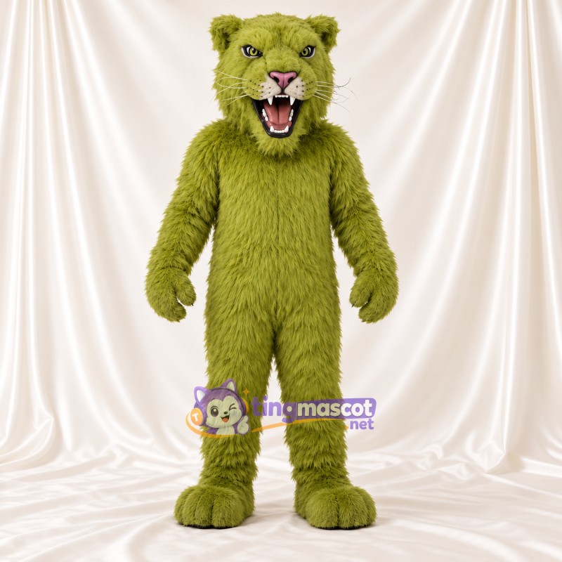 Costume de mascotte Chat sauvage – vert – Crocs pointus; Fourrure hirsute Costume de mascotte Chat sauvage – vert – Crocs pointus; Fourrure hirsute