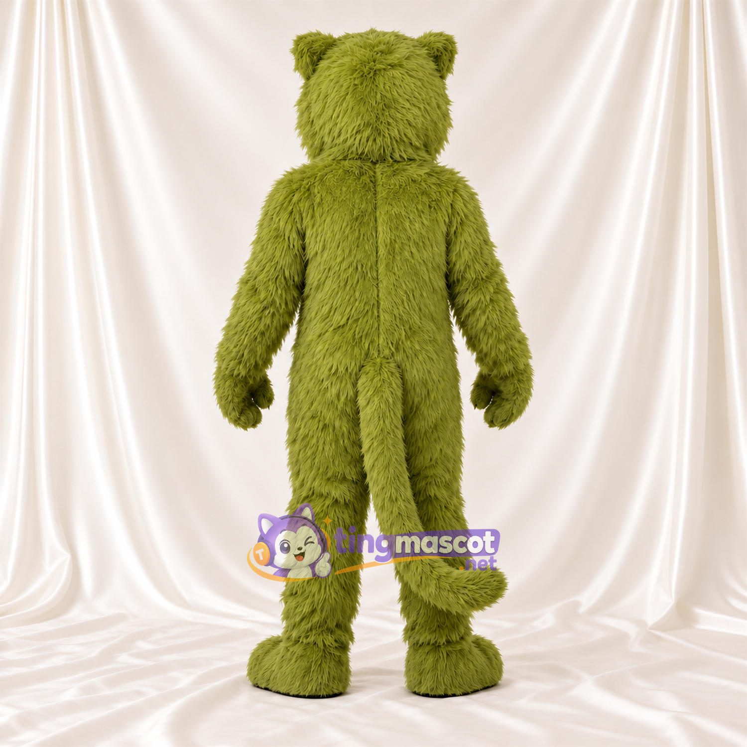Costume de mascotte Chat sauvage – vert – Crocs pointus; Fourrure hirsute Costume de mascotte Chat sauvage – vert – Crocs pointus; Fourrure hirsute