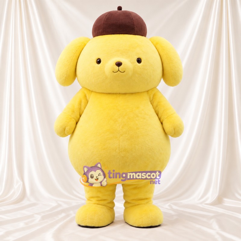 Maskottchenkostüm Pompompurin – gelb – Baskenmütze (braun) Maskottchenkostüm Pompompurin – gelb – Baskenmütze (braun)