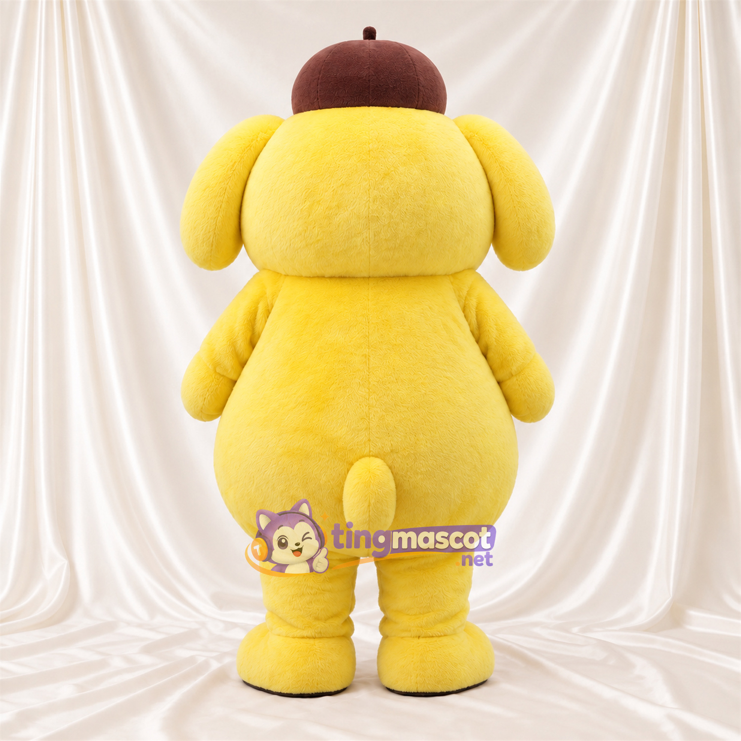 Maskottchenkostüm Pompompurin – gelb – Baskenmütze (braun) Maskottchenkostüm Pompompurin – gelb – Baskenmütze (braun)