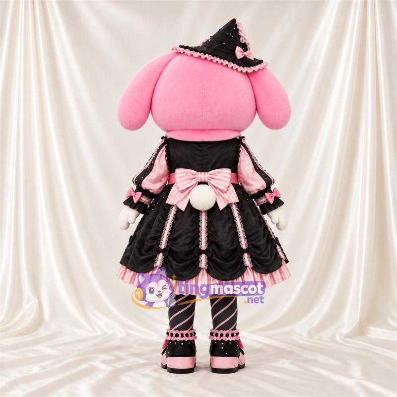 Costume de mascotte My Melody – rose / blanc – Robe (noir / rose) Costume de mascotte My Melody – rose / blanc – Robe (noir / rose)
