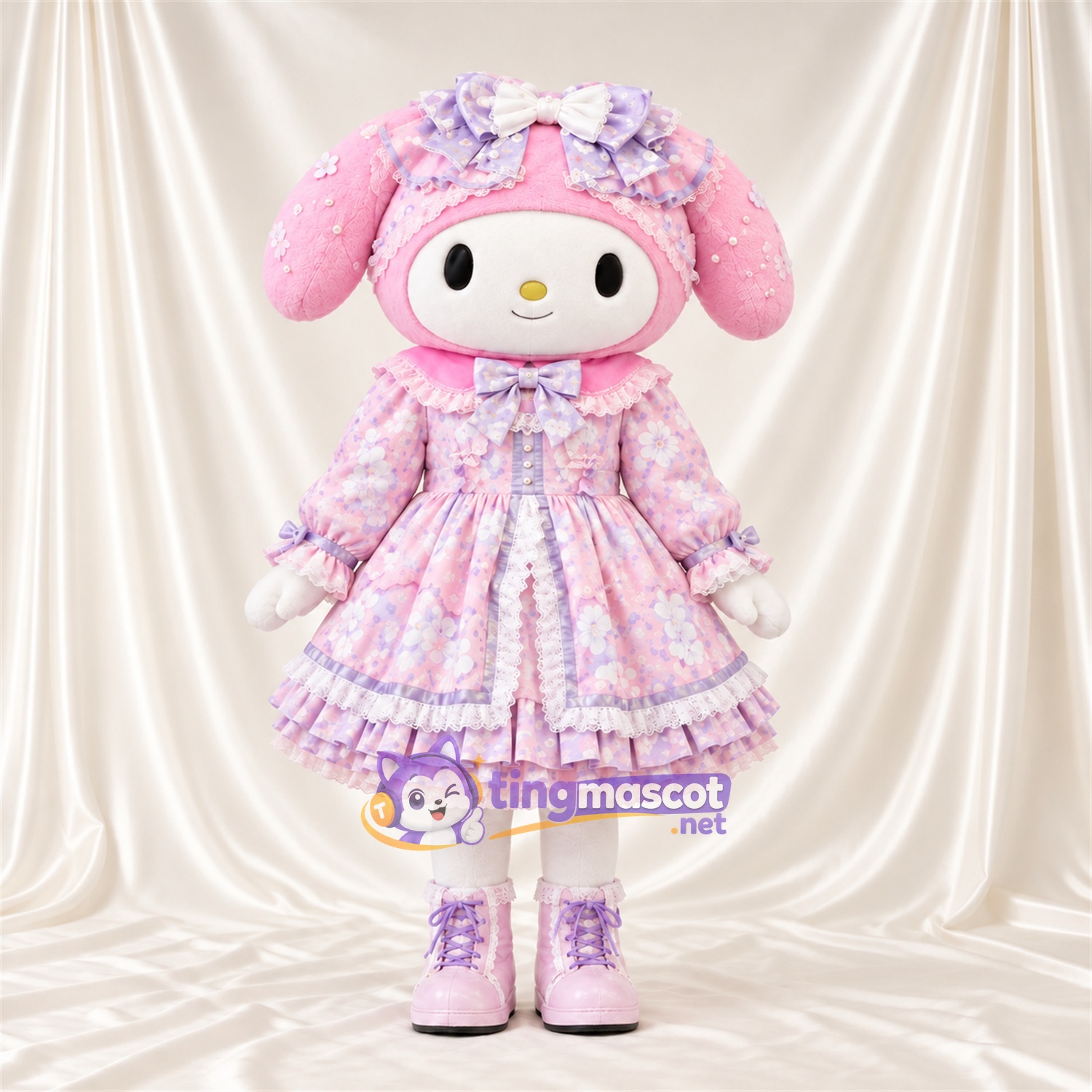 Costume de mascotte My Melody – rose / blanc – Robe; Nœud Costume de mascotte My Melody – rose / blanc – Robe; Nœud