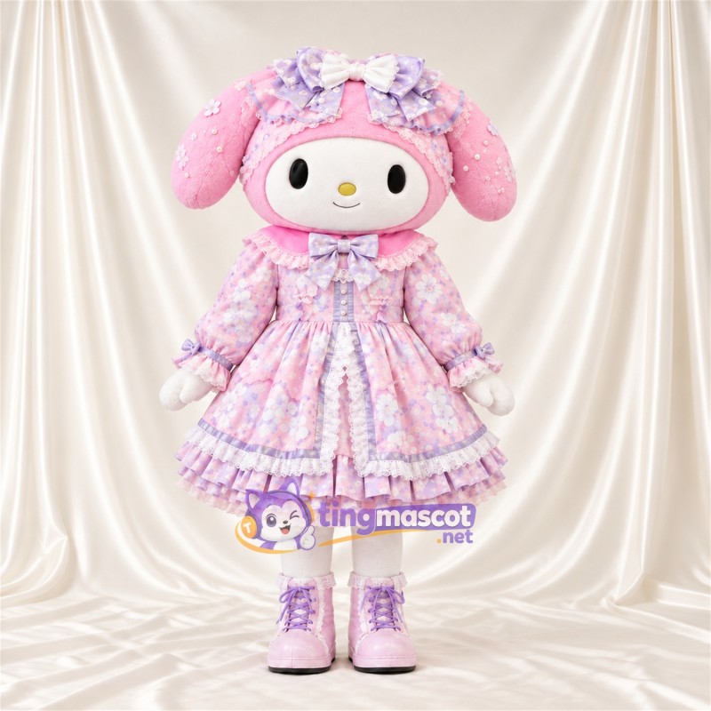 Costume de mascotte My Melody – rose / blanc – Robe; Nœud