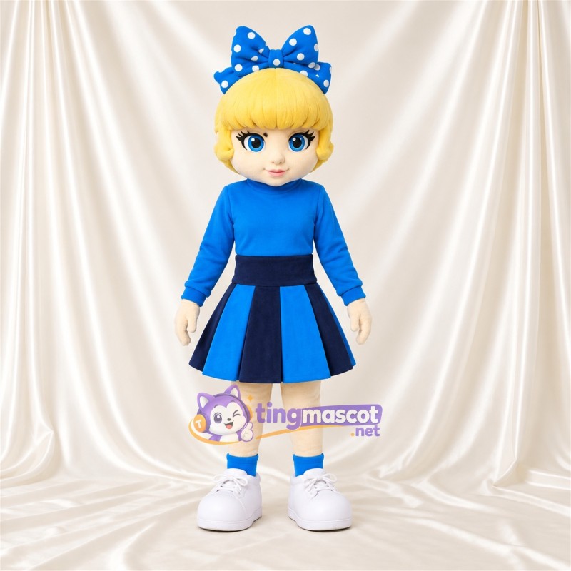 Maskottchenkostüm Comic-Mädchen – blau – Kleid (blau); Schleife Maskottchenkostüm Comic-Mädchen – blau – Kleid (blau); Schleife