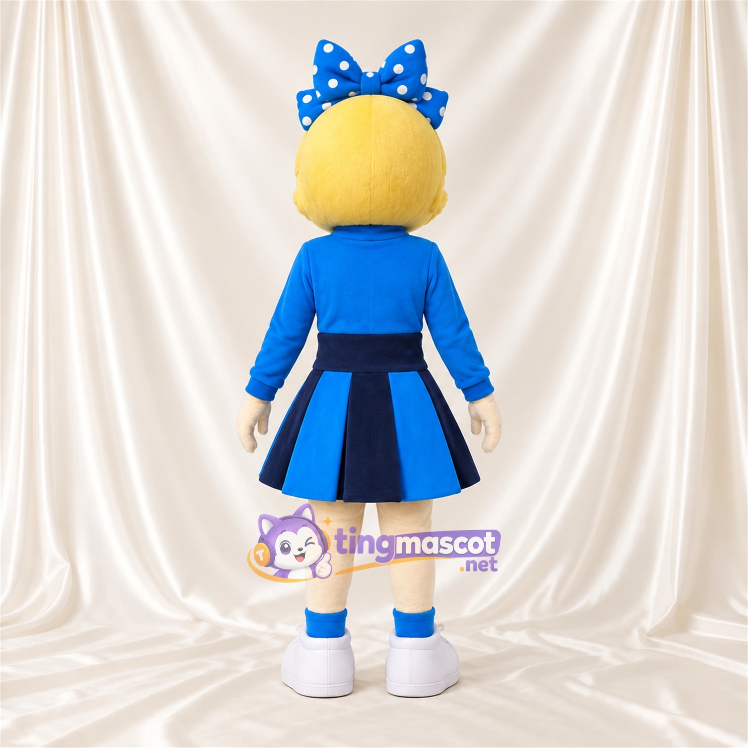 Maskottchenkostüm Comic-Mädchen – blau – Kleid (blau); Schleife Maskottchenkostüm Comic-Mädchen – blau – Kleid (blau); Schleife