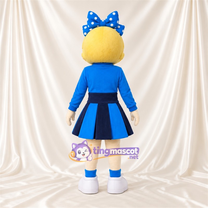 Maskottchenkostüm Comic-Mädchen – blau – Kleid (blau); Schleife Maskottchenkostüm Comic-Mädchen – blau – Kleid (blau); Schleife