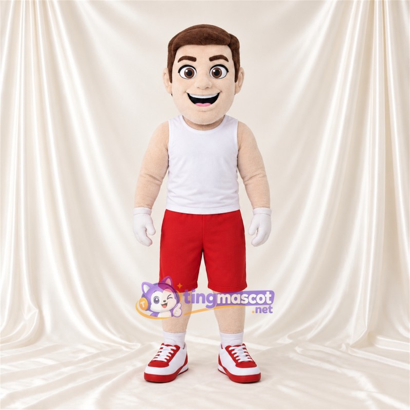 Cartoon Man Mascot Costume - White Shirt and Red Shorts Cartoon Man Mascot Costume - White Shirt and Red Shorts