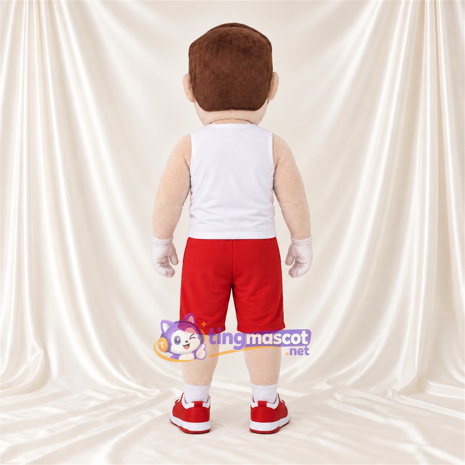 Cartoon Man Mascot Costume - White Shirt and Red Shorts Cartoon Man Mascot Costume - White Shirt and Red Shorts