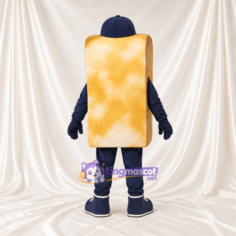 Maskottchenkostüm Brotscheibe – goldbraun – Kappe (blau); Handschuhe Maskottchenkostüm Brotscheibe – goldbraun – Kappe (blau); Handschuhe