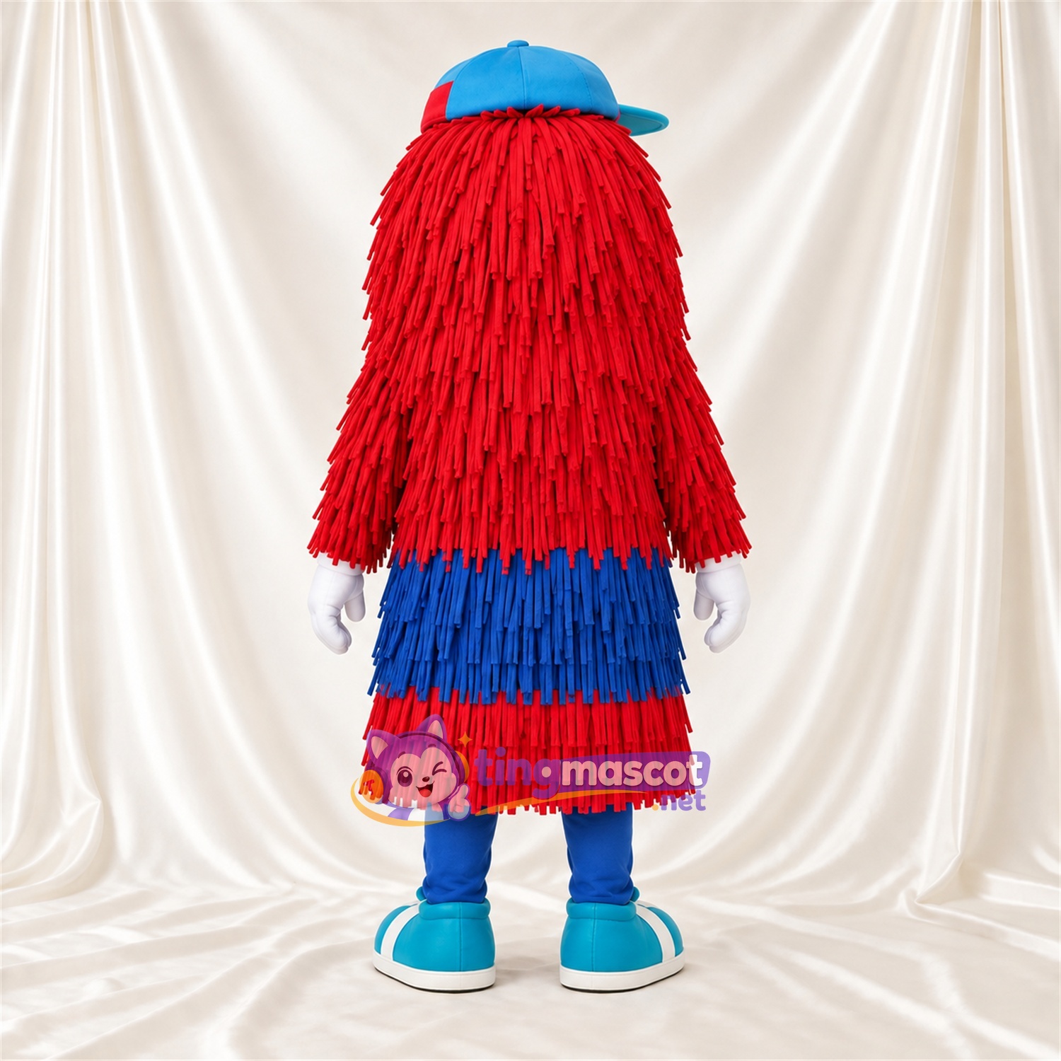 Costume de mascotte Monstre hirsute – rouge / bleu – Casquette (bleu); Gants (blanc) Costume de mascotte Monstre hirsute – rouge / bleu – Casquette (bleu); Gants (blanc)