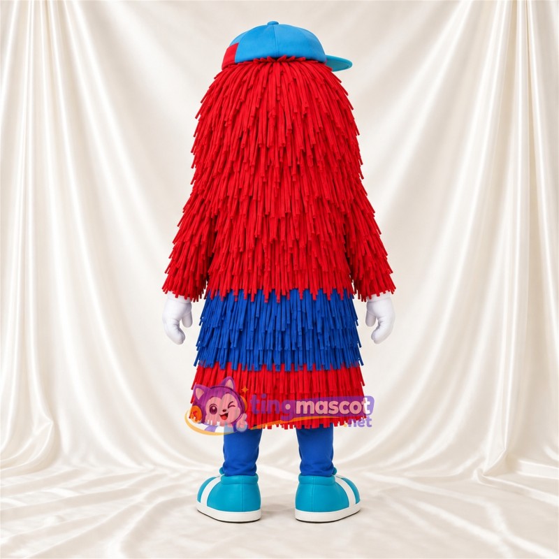 Costume de mascotte Monstre hirsute – rouge / bleu – Casquette (bleu); Gants (blanc) Costume de mascotte Monstre hirsute – rouge / bleu – Casquette (bleu); Gants (blanc)