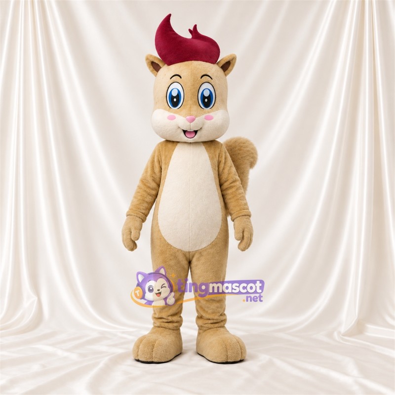 Costume de mascotte Écureuil – brun clair – Touffe de cheveux (bordeaux foncé); Ventre (crème) Costume de mascotte Écureuil – brun clair – Touffe de cheveux (bordeaux foncé); Ventre (crème)