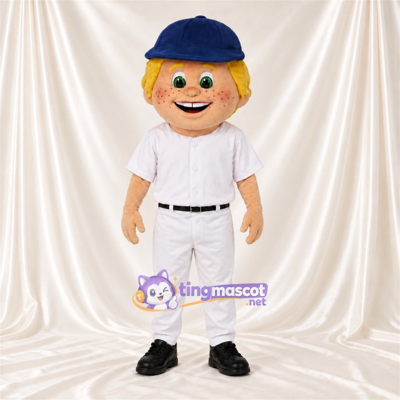 Maskottchenkostüm Baseballspieler – weiß / blau – Uniform (weiß); Kappe (blau) Maskottchenkostüm Baseballspieler – weiß / blau – Uniform (weiß); Kappe (blau)