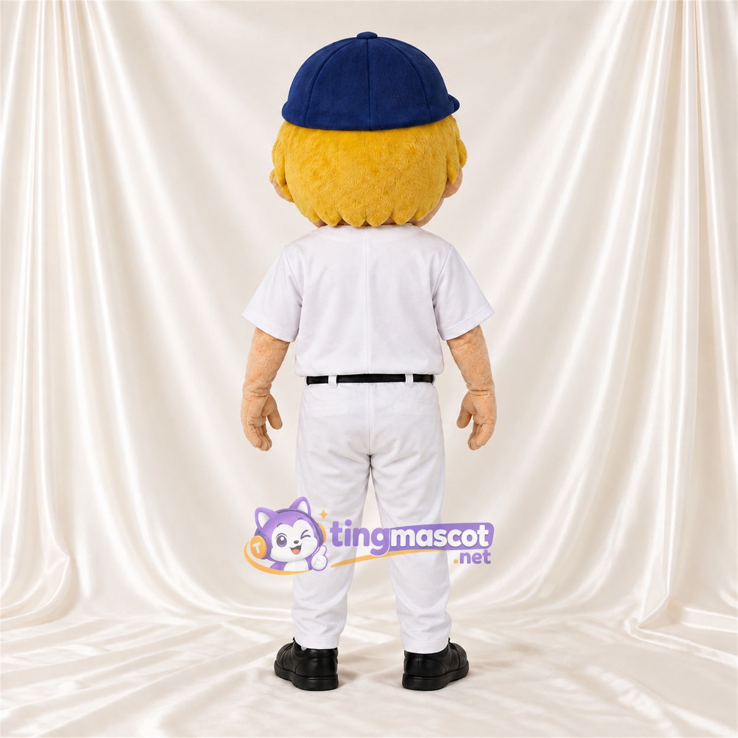 Maskottchenkostüm Baseballspieler – weiß / blau – Uniform (weiß); Kappe (blau) Maskottchenkostüm Baseballspieler – weiß / blau – Uniform (weiß); Kappe (blau)
