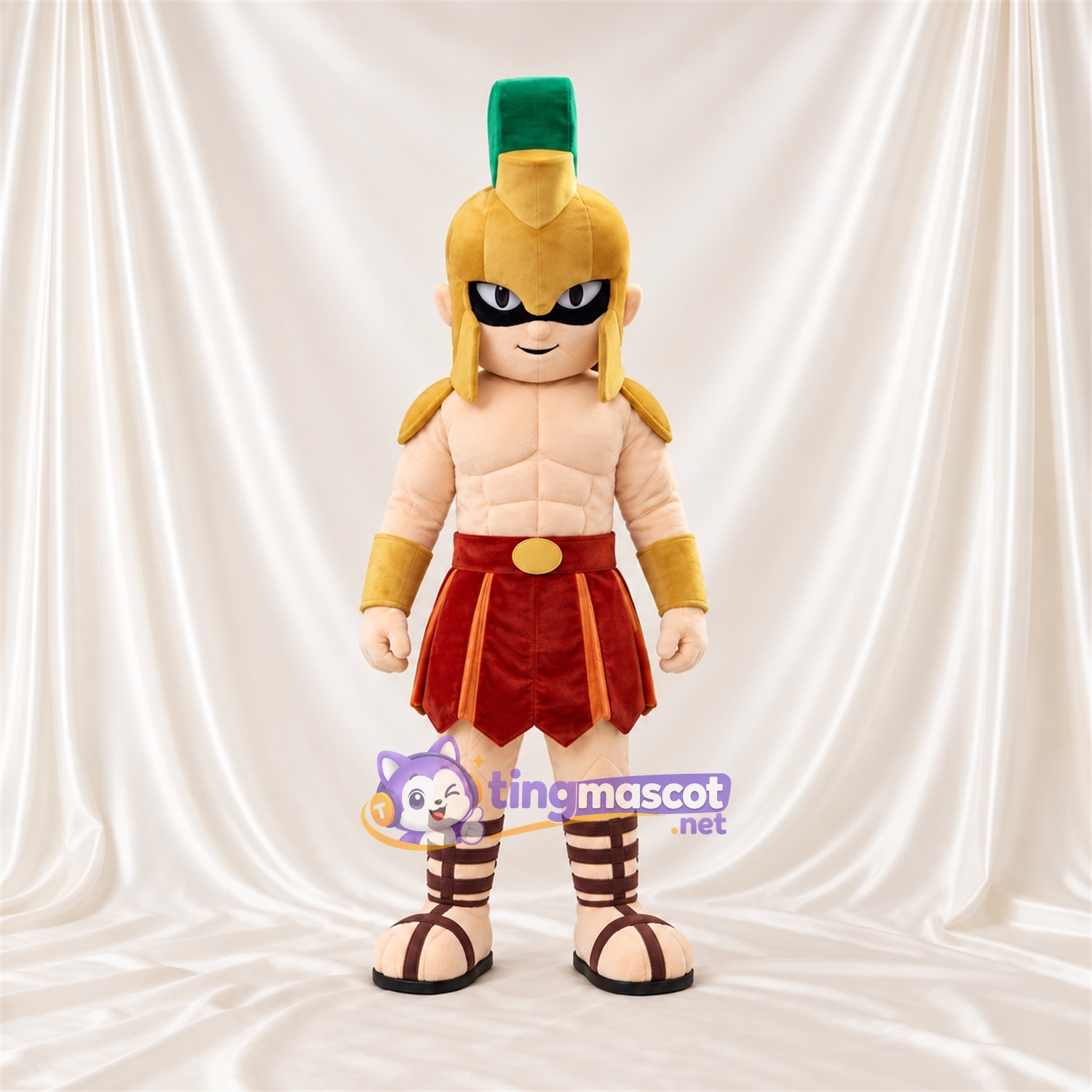 Gladiator Mascot Costume - Red Skirt and Green Helmet Crest Gladiator Mascot Costume - Red Skirt and Green Helmet Crest