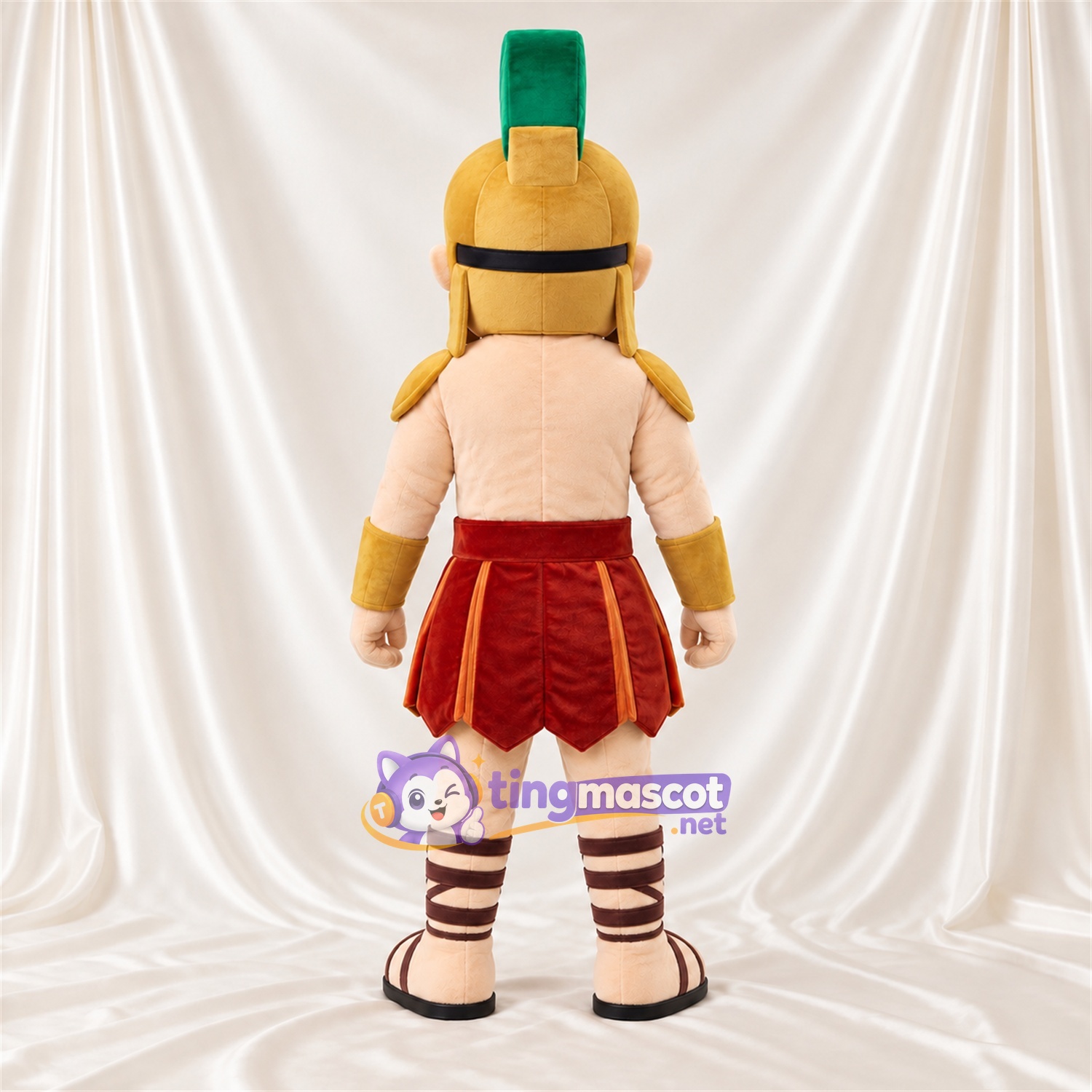 Gladiator Mascot Costume - Red Skirt and Green Helmet Crest Gladiator Mascot Costume - Red Skirt and Green Helmet Crest