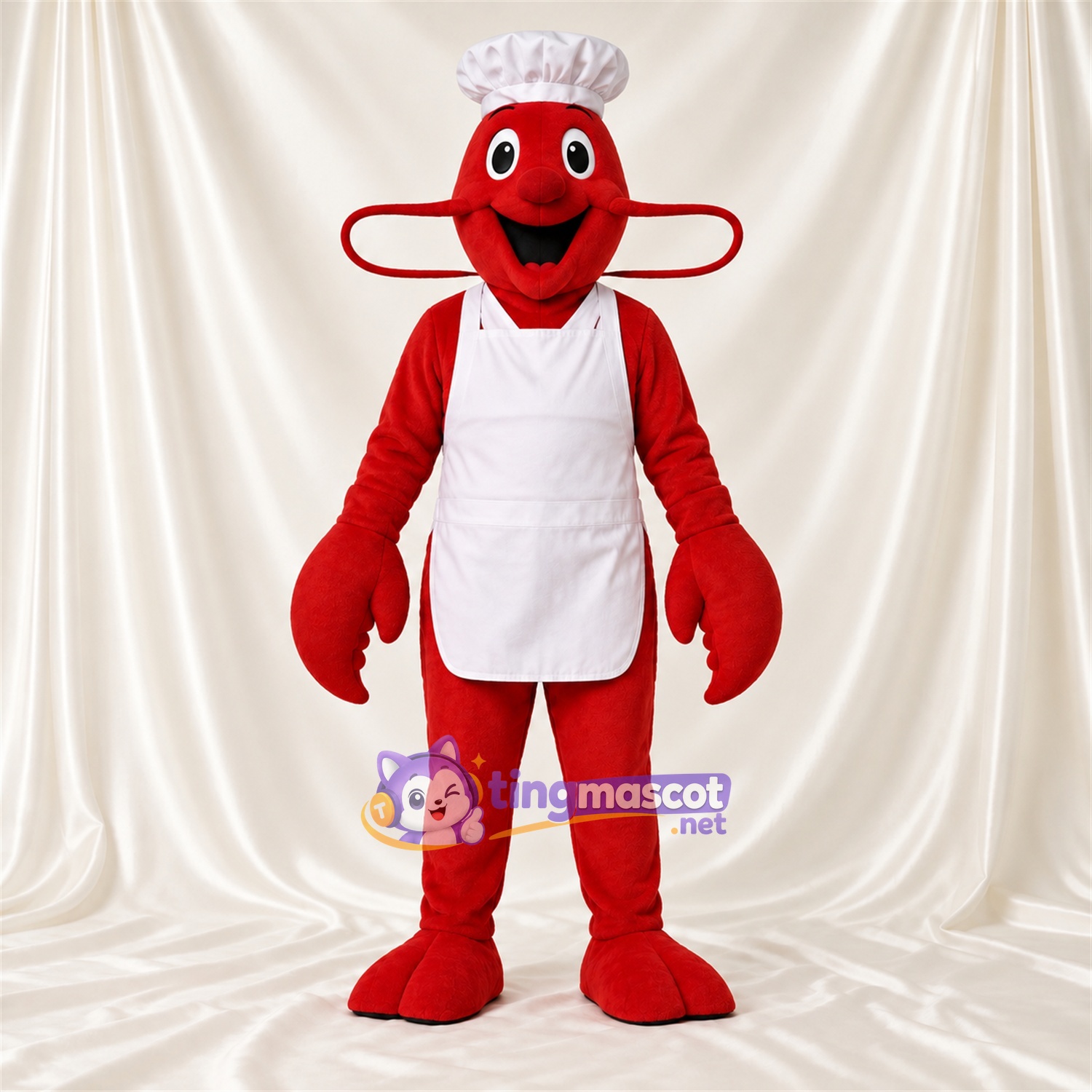 Costume de mascotte Homard cuisinier – rouge – Tablier (blanc) Costume de mascotte Homard cuisinier – rouge – Tablier (blanc)