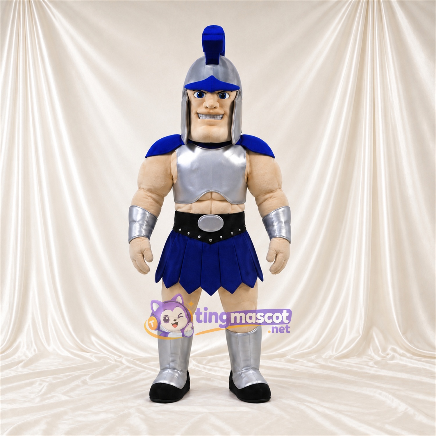 Costume de mascotte Soldat romain – argenté / bleu – Armure (argenté); Jupe (bleu)