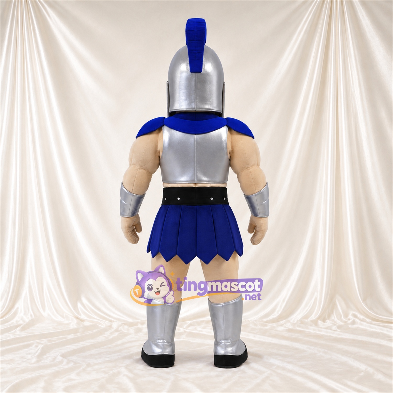 Costume de mascotte Soldat romain – argenté / bleu – Armure (argenté); Jupe (bleu)