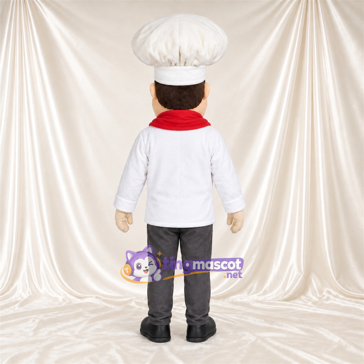 Costume de mascotte Chef cuisinier – blanc / rouge – Veste (blanc); Écharpe Costume de mascotte Chef cuisinier – blanc / rouge – Veste (blanc); Écharpe