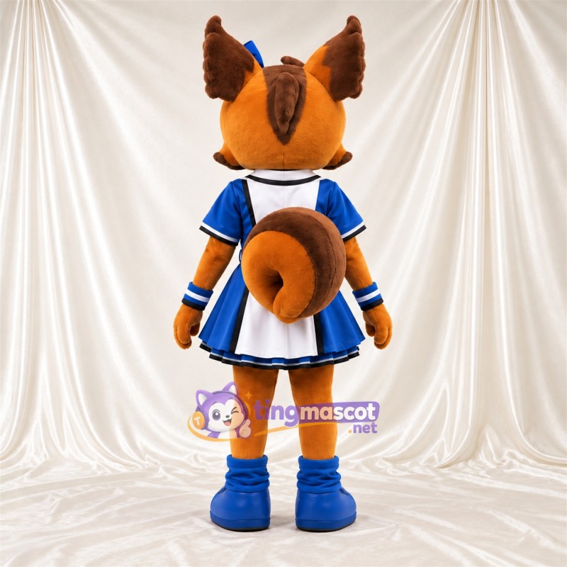 Brown Squirrel Mascot Costume - Blue and White Dress Brown Squirrel Mascot Costume - Blue and White Dress