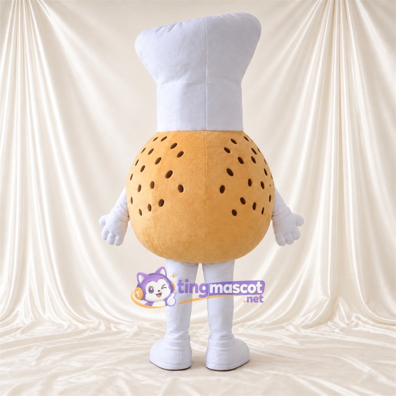 Costume de mascotte Biscuit cuisinier – brun clair – Toque de chef (blanc) Costume de mascotte Biscuit cuisinier – brun clair – Toque de chef (blanc)