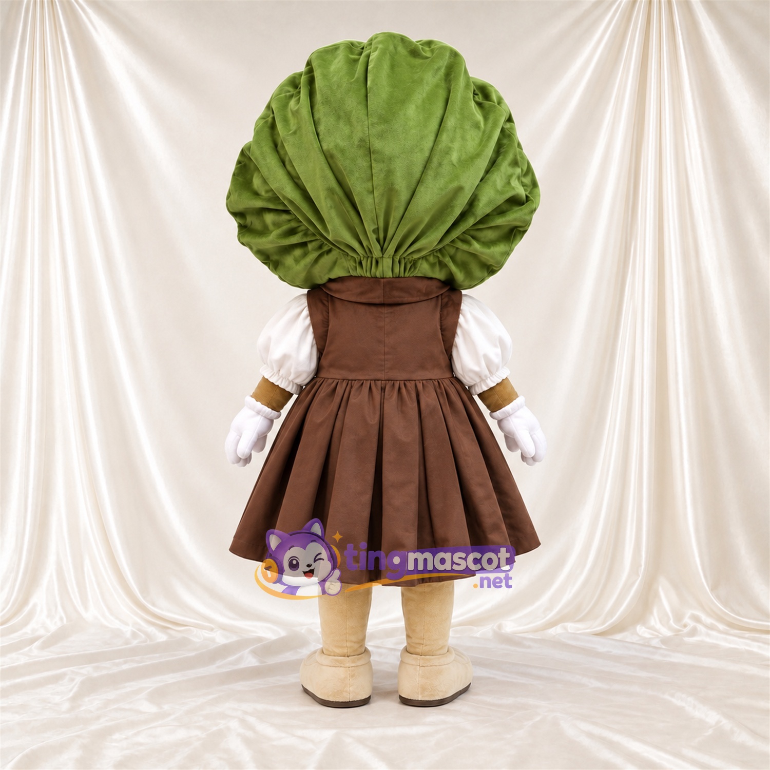 Costume de mascotte Chou – vert / marron – Robe (marron); Nœud Costume de mascotte Chou – vert / marron – Robe (marron); Nœud