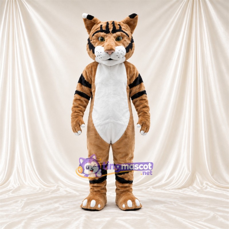 Costume de mascotte Tigre – marron – Griffes (blanc); Larges rayures
