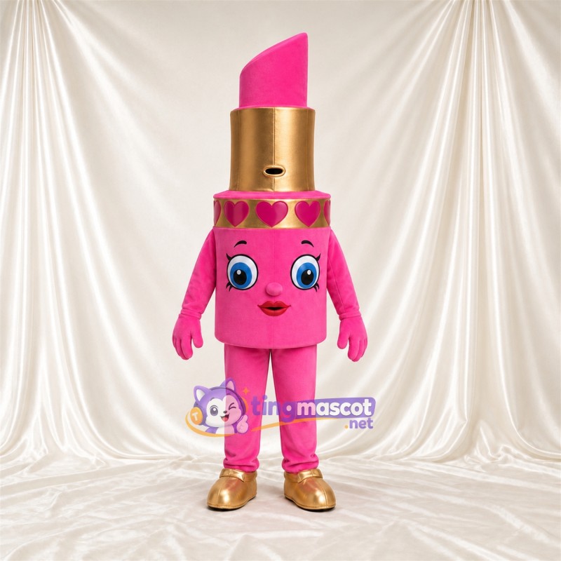 Pink Lipstick Mascot Costume - Gold Tube Pink Lipstick Mascot Costume - Gold Tube