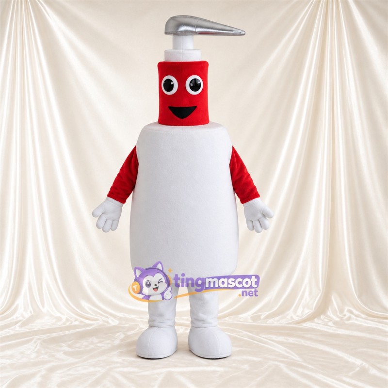 Costume de mascotte Flacon à pompe – rouge / blanc – Pompe (argenté) Costume de mascotte Flacon à pompe – rouge / blanc – Pompe (argenté)